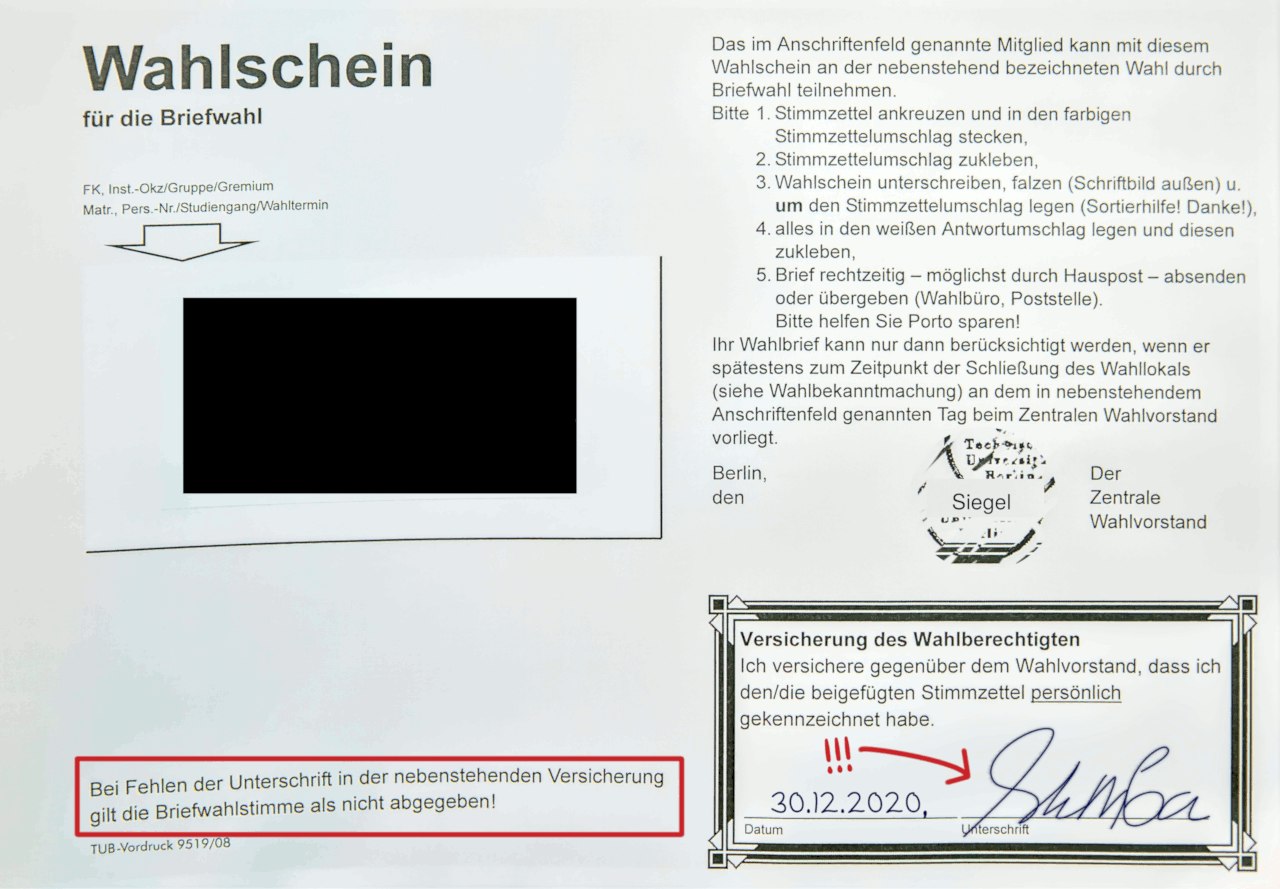 Ballot papers for absentee vote.